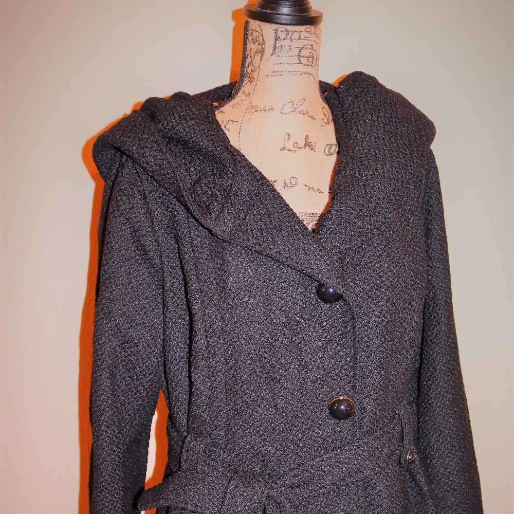 Black Drama Hooded Belted Trench Coat